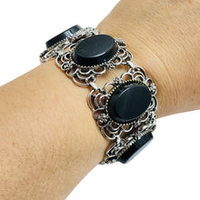 Load image into Gallery viewer, EMMONS signed silver tone black lucite link designer bracelet
