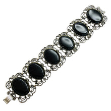 Load image into Gallery viewer, EMMONS signed silver tone black lucite link designer bracelet
