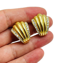 Load image into Gallery viewer, ERWIN PEARL signed vintage gold rhinestone designer clip on earrings
