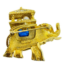 Load image into Gallery viewer, ERWIN PEARL signed vintage gold tone sapphire crystal elephant designer brooch
