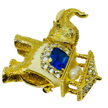 Load image into Gallery viewer, ERWIN PEARL signed vintage gold tone sapphire crystal elephant designer brooch
