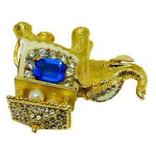 Load image into Gallery viewer, ERWIN PEARL signed vintage gold tone sapphire crystal elephant designer brooch

