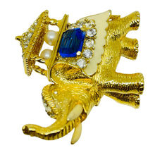 Load image into Gallery viewer, ERWIN PEARL signed vintage gold tone sapphire crystal elephant designer brooch
