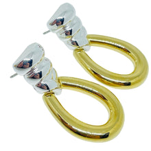 Load image into Gallery viewer, ERWIN PEARL vintage gold silver tone door knocker designer pierced earrings
