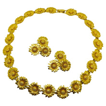 Load image into Gallery viewer, ESCADA Made in FRANCE signed vintage gold flowers designer necklace earrings set
