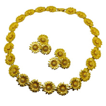 Load image into Gallery viewer, ESCADA Made in FRANCE signed vintage gold flowers designer necklace earrings set
