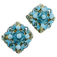 Load image into Gallery viewer, EUGENE signed gold tone blue glass beads enamel designer clip on earrings
