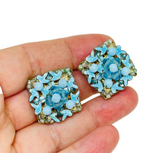 Load image into Gallery viewer, EUGENE signed gold tone blue glass beads enamel designer clip on earrings
