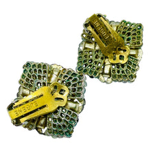 Load image into Gallery viewer, EUGENE signed gold tone blue glass beads enamel designer clip on earrings
