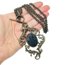 Load image into Gallery viewer, EXTASIA signed vintage bronze gold tone black cameo designer necklace
