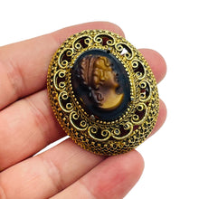 Load image into Gallery viewer, FLORENZA signed vintage gold cameo designer brooch
