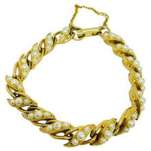 Load image into Gallery viewer, FLORENZA signed vintage gold tone faux pearls designer bracelet
