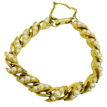 Load image into Gallery viewer, FLORENZA signed vintage gold tone faux pearls designer bracelet
