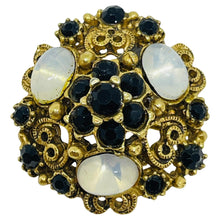 Load image into Gallery viewer, FLORENZA signed vintage gold tone opal onyx glass cabochons designer brooch
