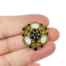 Load image into Gallery viewer, FLORENZA signed vintage gold tone opal onyx glass cabochons designer brooch
