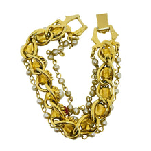 Load image into Gallery viewer, FLORENZA vintage gold tone jewel cabs glass pearls chain designer bracelet
