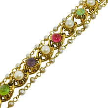 Load image into Gallery viewer, FLORENZA vintage gold tone jewel cabs glass pearls chain designer bracelet
