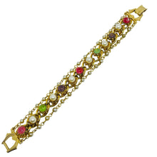 Load image into Gallery viewer, FLORENZA vintage gold tone jewel cabs glass pearls chain designer bracelet
