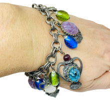 Load image into Gallery viewer, FLORENZA vintage signed silver tone chain charm designer bracelet
