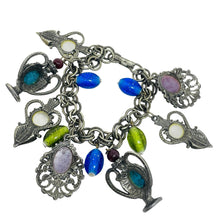 Load image into Gallery viewer, FLORENZA vintage signed silver tone chain charm designer bracelet
