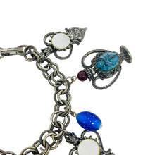 Load image into Gallery viewer, FLORENZA vintage signed silver tone chain charm designer bracelet
