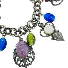 Load image into Gallery viewer, FLORENZA vintage signed silver tone chain charm designer bracelet
