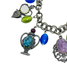 Load image into Gallery viewer, FLORENZA vintage signed silver tone chain charm designer bracelet
