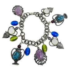 Load image into Gallery viewer, FLORENZA vintage signed silver tone chain charm designer bracelet
