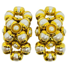 Load image into Gallery viewer, FRANCOISE MONTAGUE vintage gold to faux pearls designer French clip on earrings
