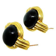 Load image into Gallery viewer, GIVENCHY signed vintage 80's gold tone black designer pierced earrings
