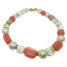 Load image into Gallery viewer, GIVENCHY vintage gold tone logo peach cream pearl resin beaded necklace
