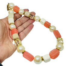 Load image into Gallery viewer, GIVENCHY vintage gold tone logo peach cream pearl resin beaded necklace
