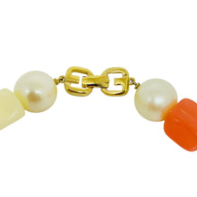Load image into Gallery viewer, GIVENCHY vintage gold tone logo peach cream pearl resin beaded necklace

