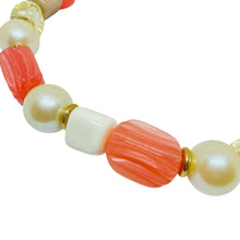 Load image into Gallery viewer, GIVENCHY vintage gold tone logo peach cream pearl resin beaded necklace
