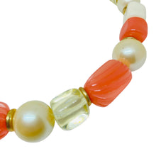 Load image into Gallery viewer, GIVENCHY vintage gold tone logo peach cream pearl resin beaded necklace
