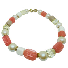 Load image into Gallery viewer, GIVENCHY vintage gold tone logo peach cream pearl resin beaded necklace
