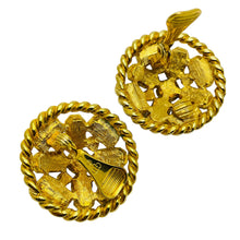 Load image into Gallery viewer, GJD signed GINNIE JOHANSEN huge gold glass designer runway clip on earrings

