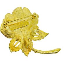 Load image into Gallery viewer, GRAZIANO England's Rose 97 vintage gold rhinestones enamel rose designer brooch
