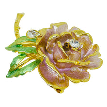 Load image into Gallery viewer, GRAZIANO England's Rose 97 vintage gold rhinestones enamel rose designer brooch
