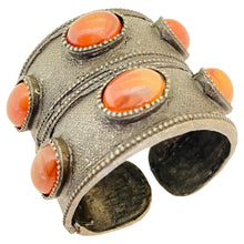 Load image into Gallery viewer, GRAZIANO signed vintage massive silver tone faux carnelian cuff bracelet
