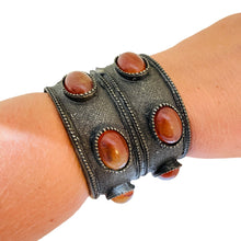 Load image into Gallery viewer, GRAZIANO signed vintage massive silver tone faux carnelian cuff bracelet
