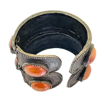 Load image into Gallery viewer, GRAZIANO signed vintage massive silver tone faux carnelian cuff bracelet

