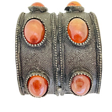 Load image into Gallery viewer, GRAZIANO signed vintage massive silver tone faux carnelian cuff bracelet
