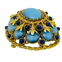 Load image into Gallery viewer, HAR signed vintage gold tone glass turquoise lapis cabochons designer brooch
