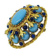 Load image into Gallery viewer, HAR signed vintage gold tone glass turquoise lapis cabochons designer brooch
