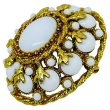 Load image into Gallery viewer, HAR signed vintage gold tone white milk glass cabochons designer brooch
