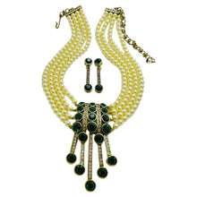 Load image into Gallery viewer, HEIDI DAUS signed gold emerald crystal pearl necklace earrings designer set
