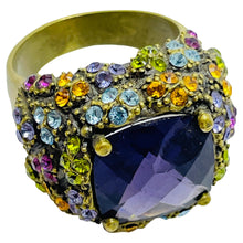 Load image into Gallery viewer, HEIDI DAUS signed vintage gold rhinestone designer ring

