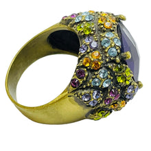 Load image into Gallery viewer, HEIDI DAUS signed vintage gold rhinestone designer ring
