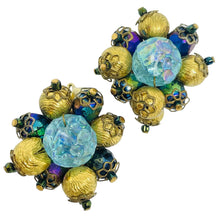Load image into Gallery viewer, HOBE signed vintage gold tone beaded glass designer clip on earrings
